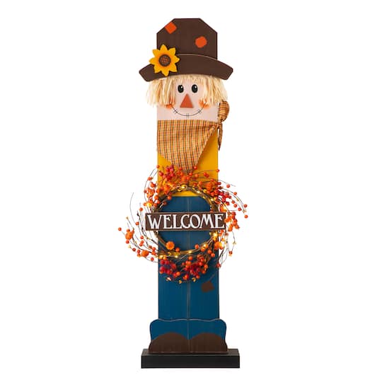 Glitzhome&#xAE; 42&#x22; Fall Lighted Scarecrow &#x26; Wreath Porch D&#xE9;cor